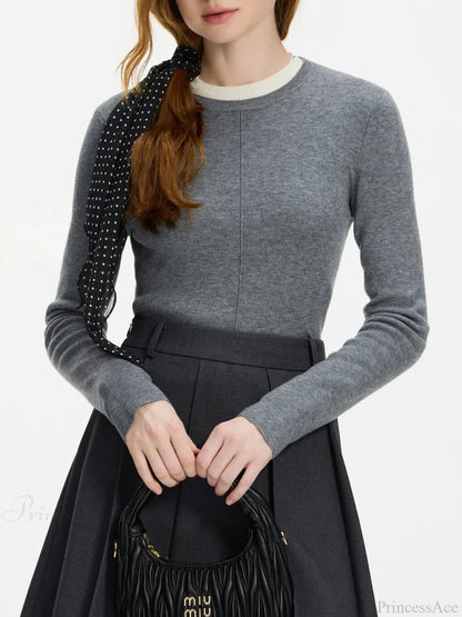 Versatile Round Neck Knitted Sweater GRAY / XS