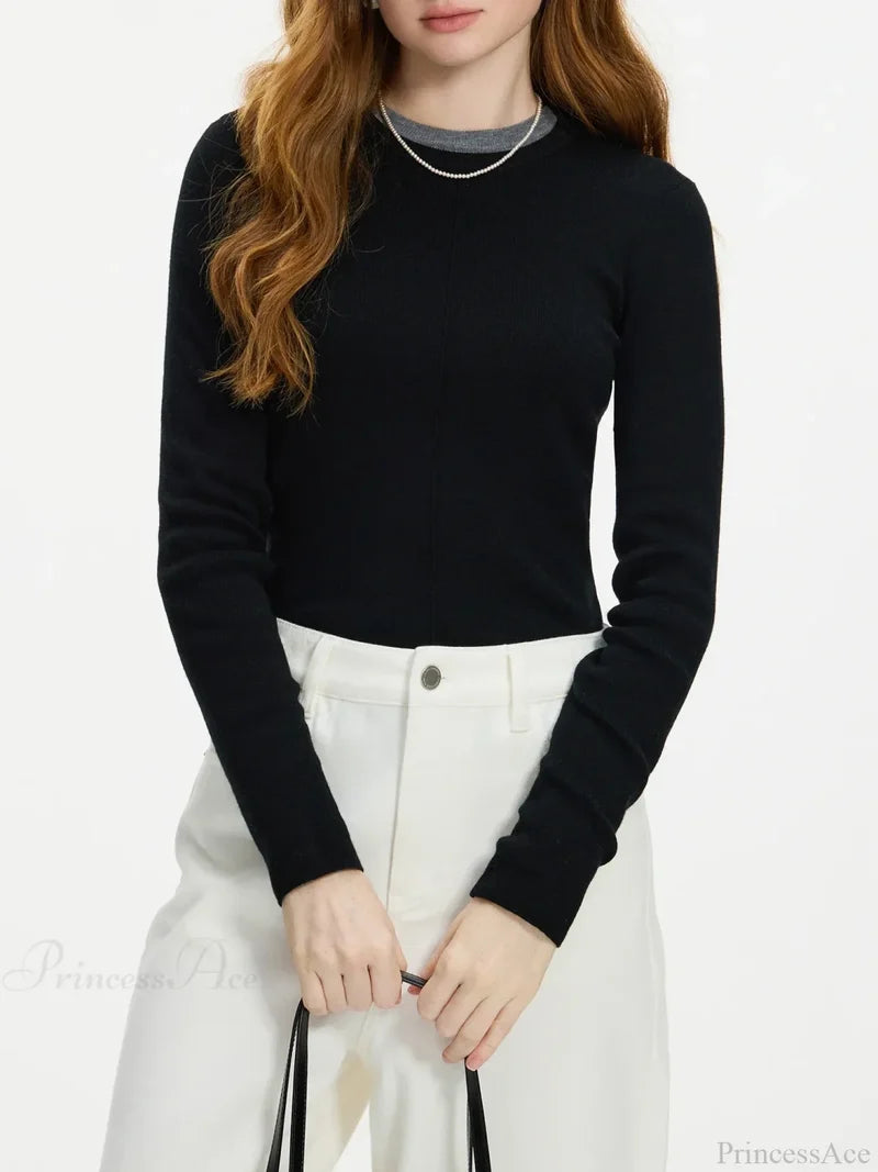 Versatile Round Neck Knitted Sweater Black / XS
