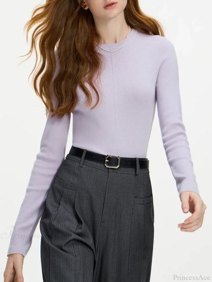 Versatile Round Neck Knitted Sweater Lavender / XS