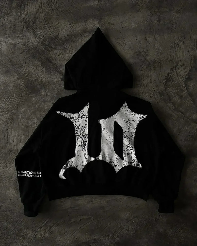 Vintage Black Zipper Hoodie
