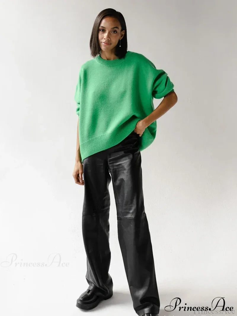 Vintage Casual Cozy Stylish Autumnal Streetwear Warm Long Sleeve Sweater Green / One Size Sweaters-L