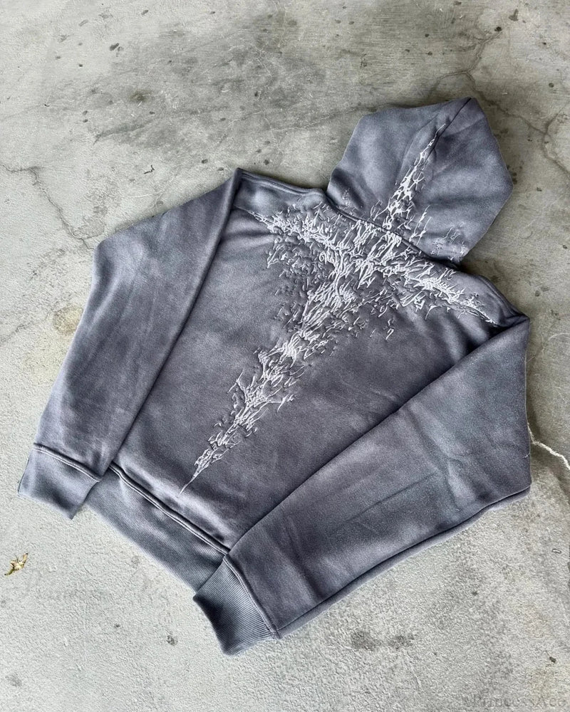 Vintage Embroidery Oversized Hoodie Grey / M