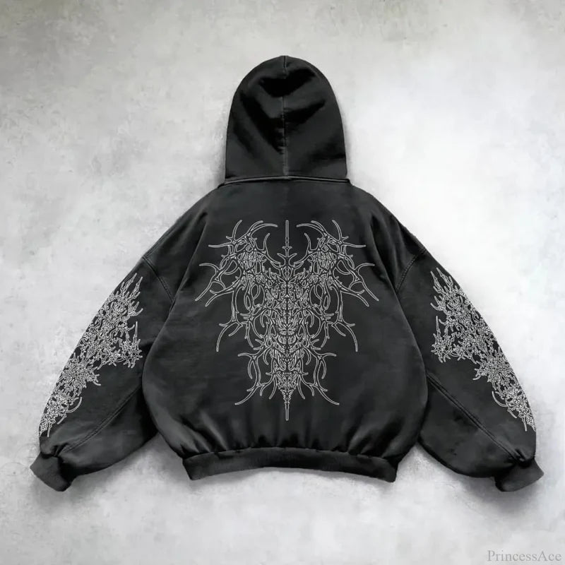 Vintage Punk Printed Casual Hoodie black 1 / M