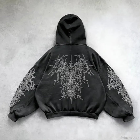Vintage Punk Printed Casual Hoodie black 1 / M