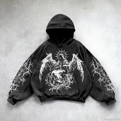 Vintage Punk Printed Casual Hoodie black 3 / M