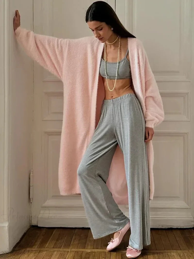 Vintage Solid Fluffy Warm Oversized Cardigan Pink / S