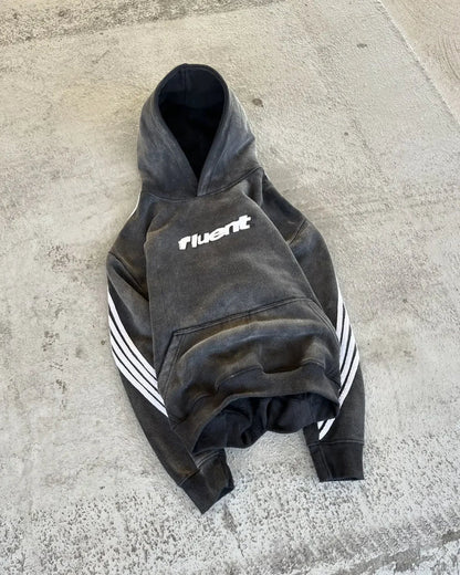Vintage Stripe Graphic Pullover Hoodie grey / M