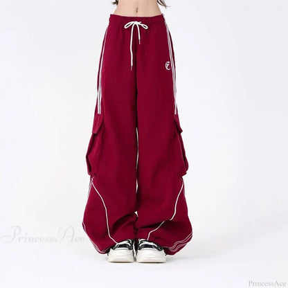 Vintage Stripe Hip Hop Cargo Pants Red / S