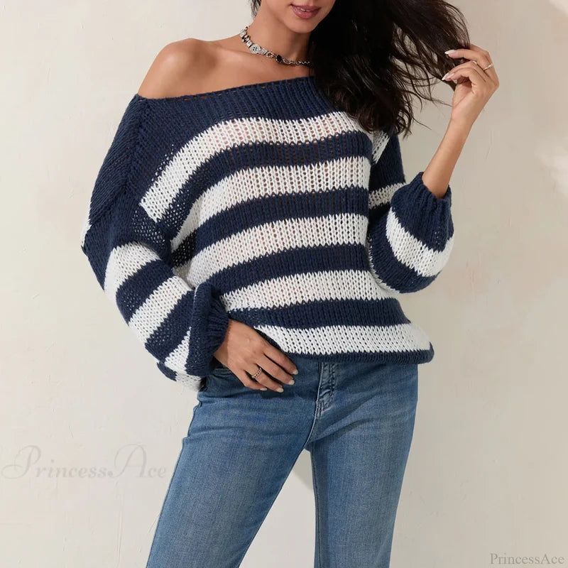 Vintage Striped Boat Neck Sweater