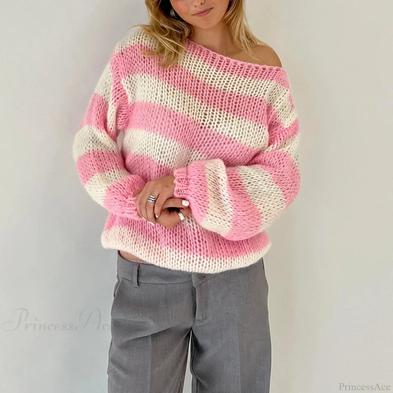 Vintage Striped Boat Neck Sweater