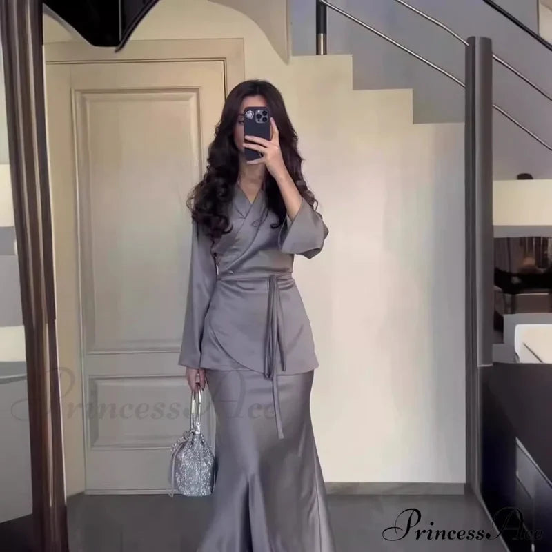 Waist-Accented Long Dress Suit