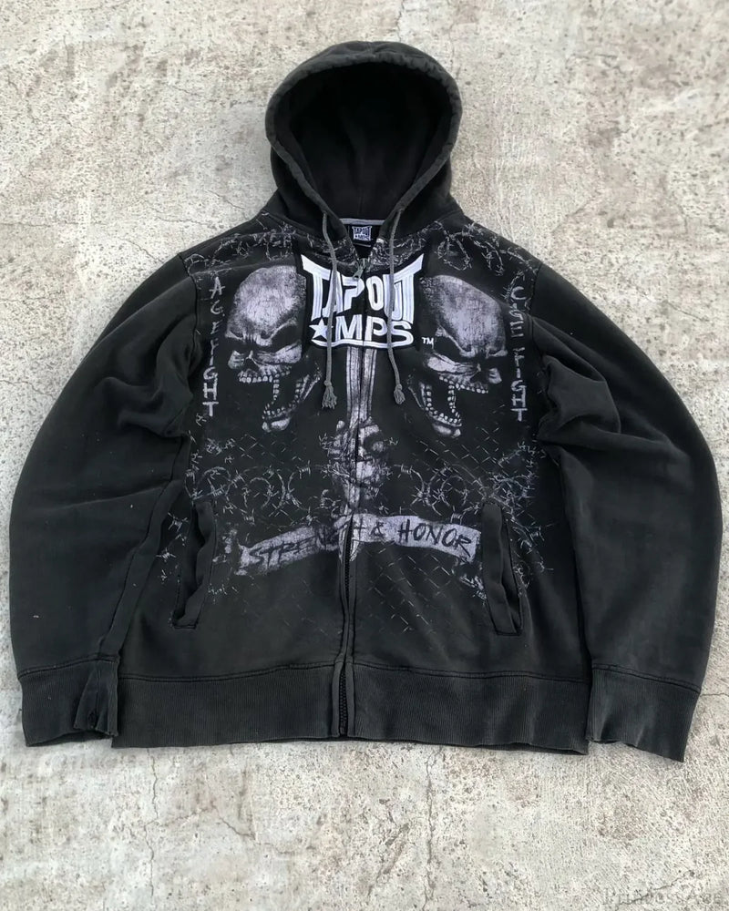 Washed Gothic Letter Zipper Hoodie black 9 / S