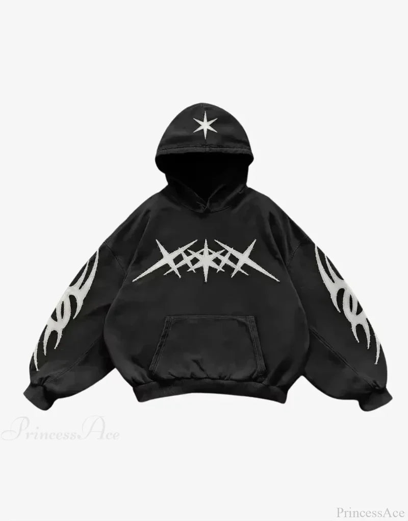 Washed Gothic Letter Zipper Hoodie black 7 / S