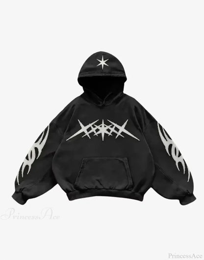 Washed Gothic Letter Zipper Hoodie black 7 / S