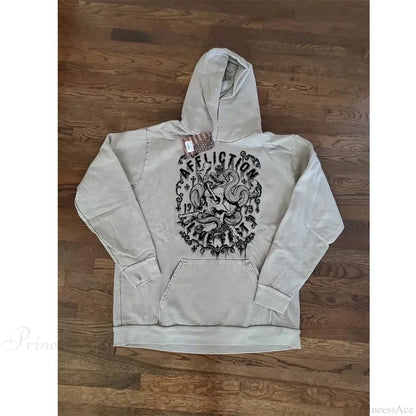 Washed Gothic Letter Zipper Hoodie white / S