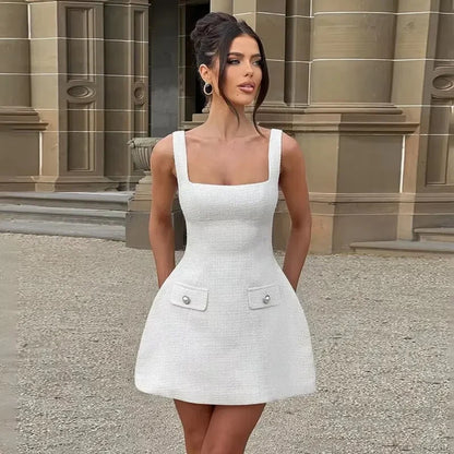 White Pearl Backless Party Dress / Xs Partydress-241208
