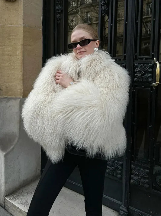 White Thicken Cropped Coat