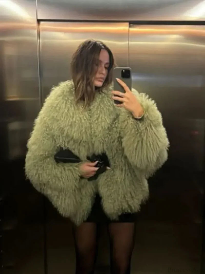 White Thicken Cropped Coat Green / S