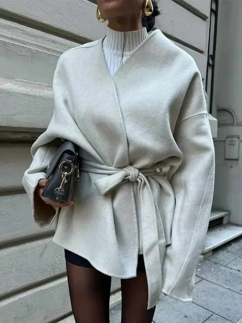 White Woolen Short Coat beige / S