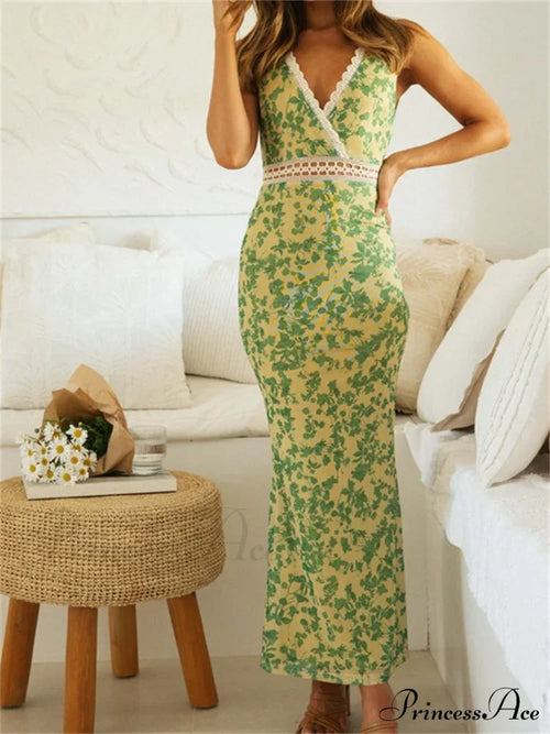Women Sleeveless Lace Trim Tank Summer Floral Print Party For Cocktail Beach Club Vestido