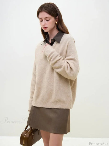 Wool Alpaca V-Neck Drop Sleeve Sweater Khaki / S
