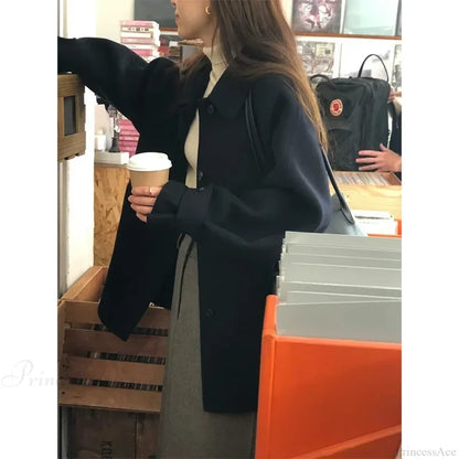 Wool Blends Vintage Korean Streetwear Overcoat