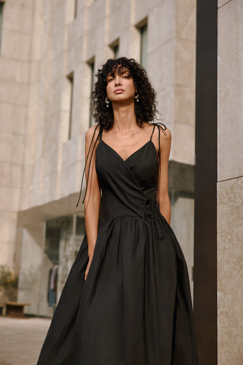 Wrap front midi dress