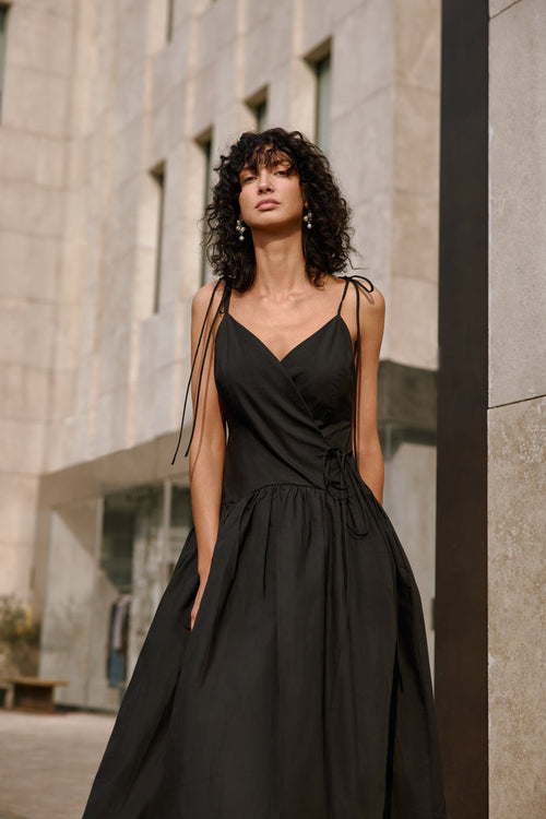Wrap front midi dress