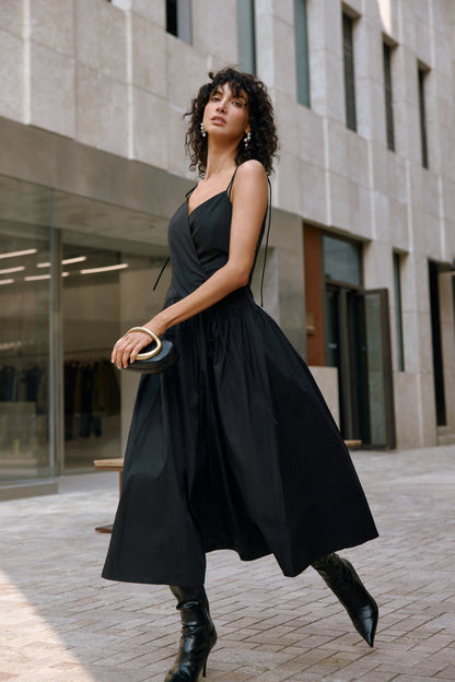 Wrap front midi dress