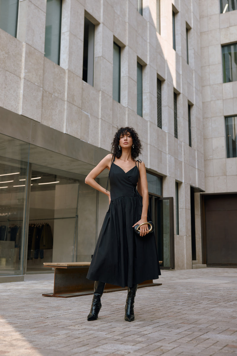 Wrap front midi dress