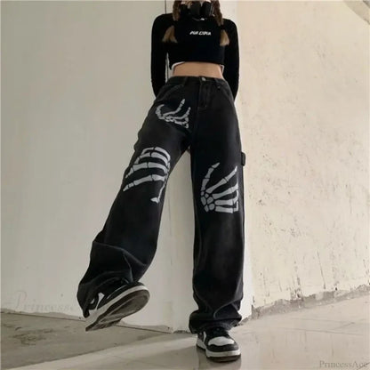 Y2K Black Jeans Print Street Pants
