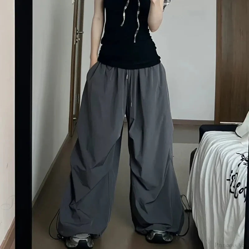 Y2K Grey Parachute Baggy Pants